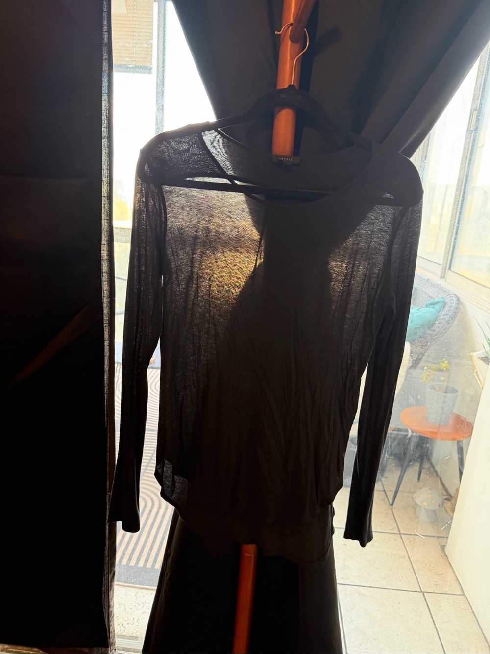 Theory p/tp Black Sheer Long-Sleeve Women's Top